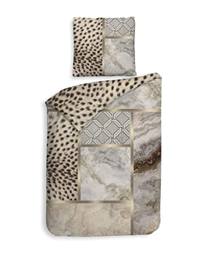 Heckett & Lane Satin Bettwäsche 155x220 Cesar Naturel Tierfell Marmor Leopard von Heckett & Lane