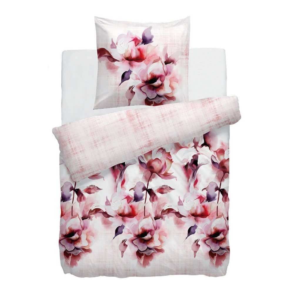 HnL Satin Bettwäsche Blumen Rosa Nature Polly Bunt 135x200 + 80x80 cm von Heckett & Lane