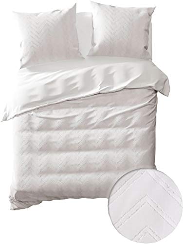 Yellow Bettwäsche Mint 135x200cm Weiss x hochwertige Bettwäsche aus 100% Baumwolle / edle Bettgarnitur mit Reißverschluss / Bettbezug und Kissenbezug in spitzen Design von Yellow