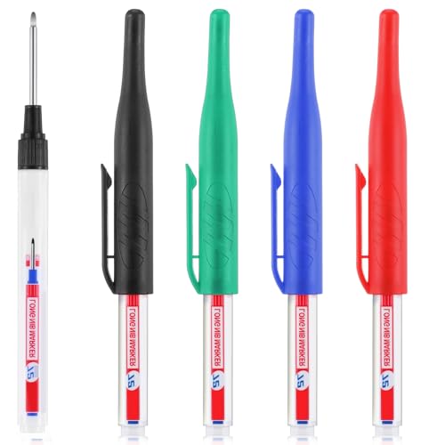 Heclia Long Head Deep Hole Marker Pens 4 Stück Marker mit langer Spitze Multi Purpose Deep Reach Markers Waterproof Long-Nose Markers Quick Dry Carpenter Pen for Bathroom Woodworking Marking Tool Heclia Long Head Deep Hole Marker Pens 4 Stück Marker mit langer Spitze Multi Purpose Deep Reach Markers Waterproof Long-Nose Markers Quick Dry Carpenter Pen for Bathroom Woodworking Marking Tool von Heclia