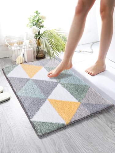 Hecto Badezimmermatte rutschfest 50X80Cm Gelb Grün Graues Dreieck Badematte rutschfest,Badezimmerteppich Absorbent,Badematte Washable for Bathroom,Schnelltrocknende Badvorleger von Hecto
