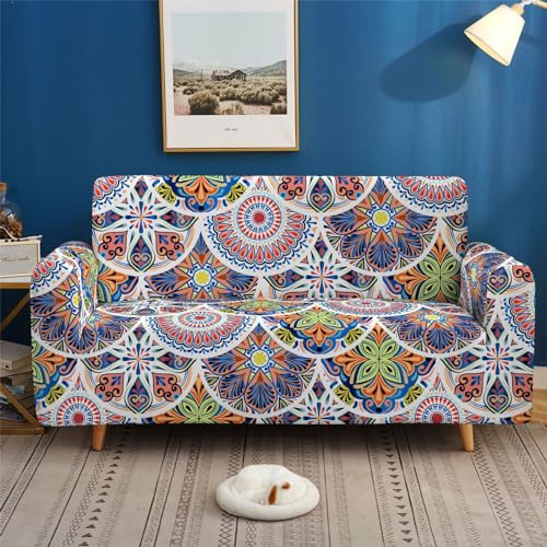 Sofa Überzug 2 Sitzer Geometrisches Mandala Sofabezug Jacquard,Wohnzimmer Protector Stretch,Kratzfester rutschfest Sofahusse,Abnehmbare Waschbar von Hecto