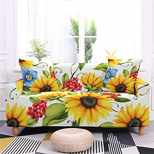 Sofaüberwurf Gelbe Sonnenblume Stretch Sofabezug Jacquard,Wohnzimmer Protector Stretch Sofa Überzug,Kratzfester rutschfest Sofa Stretch Sofahusse(2Sitzer) von Hecto