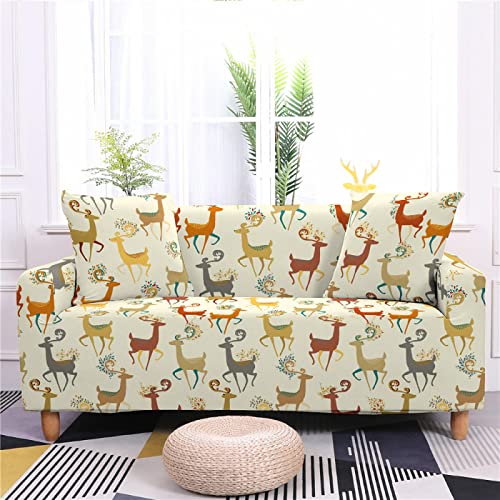 Sofaüberwurf Mehrfarbiger Hirsch Stretch Sofabezug Jacquard,Wohnzimmer Protector Stretch Sofa Überzug,Kratzfester rutschfest Sofa Stretch Sofahusse(2Sitzer) von Hecto