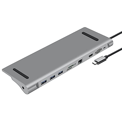 HEDEN USB-C-Hub, 10 HDMI-Anschlüsse, 4 K/60 Hz, RJ45 1000 MP, VGA 3 x USB 3.0, USB-C Charge 100 W lec Micro SD/SD, Jack 3,5 von Heden