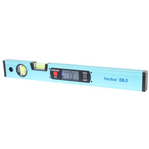 hedue® Digitale Wasserwaage DL1 - Wasserwaage 40 cm mit beleuchtetem LCD-Display, Neigungsmesser digital für Absolut- & Relativmessungen von Hedue