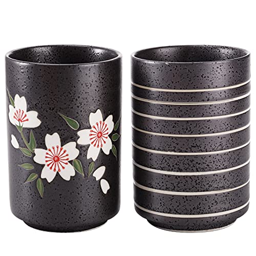 Hedume Set mit 2 japanischen Teetassen, 10 oz Keramik Teetasse Tasse, Japanische Kirschblüten und Liniendesign Keramik Teetassen Set für grünen Tee, Matcha-Tee, Bancha Hedume Set mit 2 japanischen Teetassen, 10 oz Keramik Teetasse Tasse, Japanische Kirschblüten und Liniendesign Keramik Teetassen Set für grünen Tee, Matcha-Tee, Bancha von Hedume