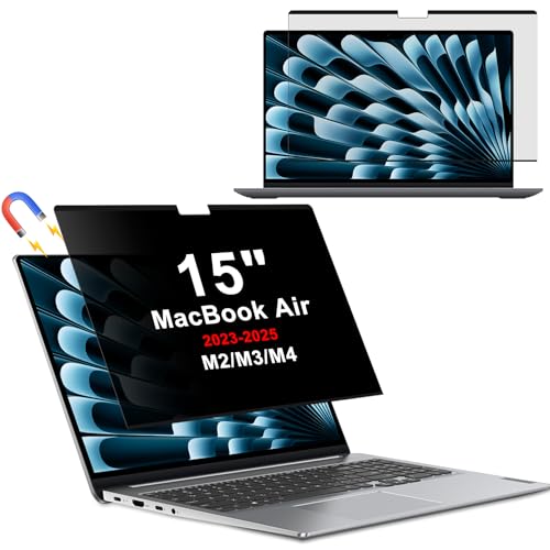 HeeYeal Magnetischer Laptop Sichtschutz für MacBook Air 15 Zoll 2025 2024 2023 (M4/M3/M2), PET Displayschutz, Anti Blaulicht Blickschutzfolie, Abnehmbar Anti Spy Folie für MacBook Air 15" von HeeYeal
