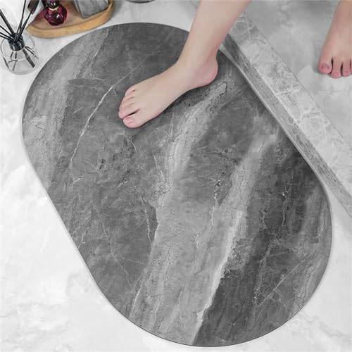 Heeboode Badematte Rutschfester Badezimmerteppich Groß, Super Absorbierende Bodenmatte, Schnell Trocknend, Badteppich Rutschfest Badematte SaugfäHige Badvorleger Badezimmermatte Marble, 80x150cm Grau von Heeboode
