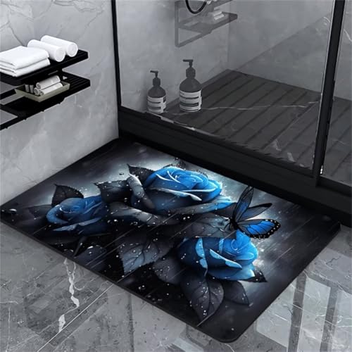 Badezimmerteppich Badteppich Klein 40x60cm Absorbierender Schnelltrocknend Badvorleger Badematten SaugfäHig Waschbar Badematte Rose Bath Bathroom Mat, Teppich Badezimmer Matte Bad Teppich Gross von Heeboode