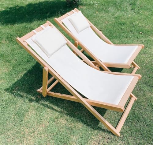 2 Stück Holz-Liegestuhl mit Verstellbarer Leinwand-Aufhängung für Strand und Pool von Heehee