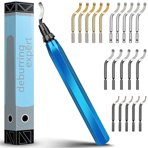 Heeieuk Metallgriff Handentgrater Entgratwerkzeuge Gratschneiden mit 21 Stück Ersatzklingen für Edge&Hole von 3D-Drucker, Kunststoff, Aluminium und Edelstahl von Heeieuk