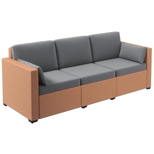 Heemab Verwandeln Sie Ihren Außenbereich mit PE-Rattan-Couch für drei Sitzplätze, tiefe Kissen für Komfort, stilvolles Sand-Finish von Heemab