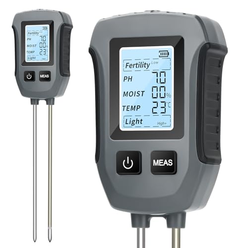 Heemol PH Messgerät 5 in 1, Multifunktionaler Bodentester für Fruchtbarkeit, PH, Luftfeuchtigkeit, Temperatur, Licht, Hochpräzises Bodenmessgerät für Gärten, Pflanzen und Zimmerpflanzen von Heemol