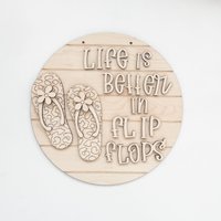 Life Is Better in Flip Flops Türschild, Leopard Sandalen Unfertige Diy Holz Kit, Rohlinge Zur Dekoration Wohnkultur, Sommer Strand Haus Schild von HeepDesignCo