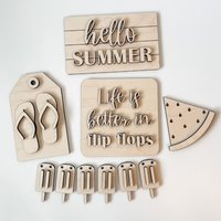 Sommer-Tier-Tablett, Unvollendetes Diy-Holz-Set, Rohlinge Zum Dekorieren Für Tiered-Tablett, Sommer-Flip-Flop-Wohndekoration, Strand-Pool-Wohnkultur von HeepDesignCo