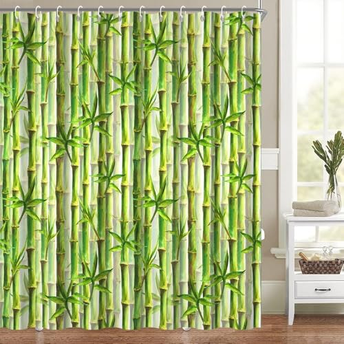 Bamboom Duschvorhang für Badezimmer, grün, botanisches Thema, Landhaus, rustikale Bauernhaus-Badewannen-Dekoration, waschbar, wasserdicht, Polyestergewebe mit Haken, 183 x 183 cm Bamboom Duschvorhang für Badezimmer, grün, botanisches Thema, Landhaus, rustikale Bauernhaus-Badewannen-Dekoration, waschbar, wasserdicht, Polyestergewebe mit Haken, 183 x 183 cm von Heevnttiy