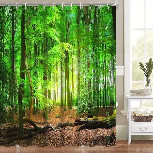 Heevnttiy Duschvorhang für Badezimmer, Camping, Badezimmer, Dekoration, Bäume, nebliger Wald, waschbar, wasserdicht, Polyestergewebe mit Haken, 183 x 183 cm, Grün Heevnttiy Duschvorhang für Badezimmer, Camping, Badezimmer, Dekoration, Bäume, nebliger Wald, waschbar, wasserdicht, Polyestergewebe mit Haken, 183 x 183 cm, Grün von Heevnttiy
