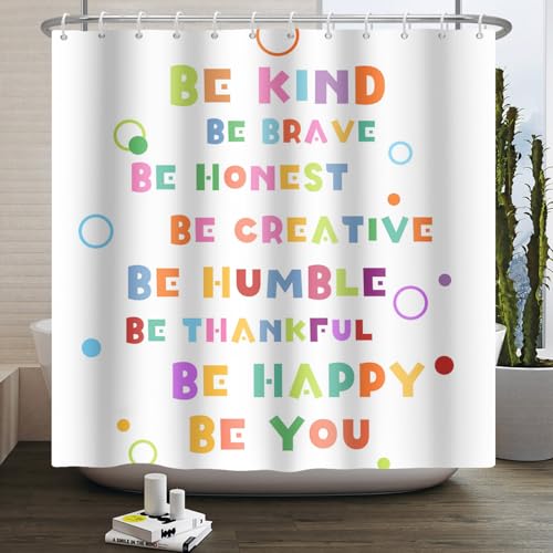 Heevnttiy Kinder-Duschvorhang für Badezimmer, bunte inspirierende Worte, Duschvorhang für Kinderzimmer, Badezimmer-Dekoration, waschbar, wasserdicht, Polyestergewebe mit Haken, 152,4 x 183,9 cm Heevnttiy Kinder-Duschvorhang für Badezimmer, bunte inspirierende Worte, Duschvorhang für Kinderzimmer, Badezimmer-Dekoration, waschbar, wasserdicht, Polyestergewebe mit Haken, 152,4 x 183,9 cm von Heevnttiy