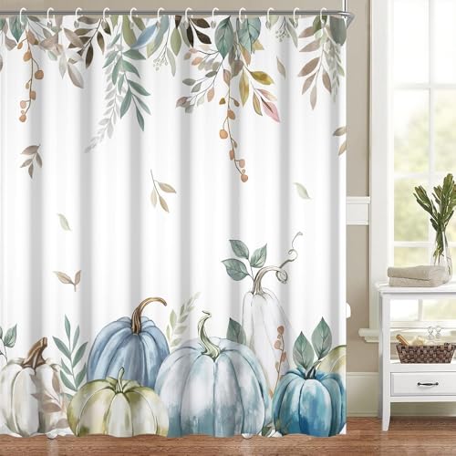 Heevnttiy Thanksgiving Duschvorhang für Badezimmer, gefallene Blätter, Kürbisse, Herbst, Land, rustikales Bauernhaus, Badewannen-Dekorationsset, waschbar, wasserdicht, Polyestergewebe mit Haken, 152,4 Heevnttiy Thanksgiving Duschvorhang für Badezimmer, gefallene Blätter, Kürbisse, Herbst, Land, rustikales Bauernhaus, Badewannen-Dekorationsset, waschbar, wasserdicht, Polyestergewebe mit Haken, 152,4 von Heevnttiy