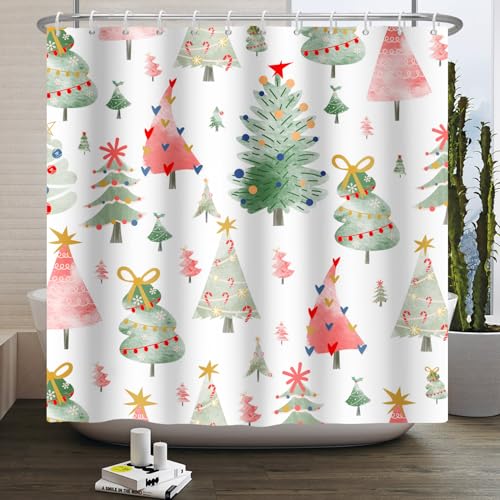 Heevnttiy Weihnachts-Duschvorhang für Badezimmer, niedlich, Cartoon, modern, minimalistisch, Weihnachtsbäume, Kinder-Badezimmer-Set, Dekoration, wasserdichtes Polyestergewebe mit Haken, 152,4 x 183,9 Heevnttiy Weihnachts-Duschvorhang für Badezimmer, niedlich, Cartoon, modern, minimalistisch, Weihnachtsbäume, Kinder-Badezimmer-Set, Dekoration, wasserdichtes Polyestergewebe mit Haken, 152,4 x 183,9 von Heevnttiy