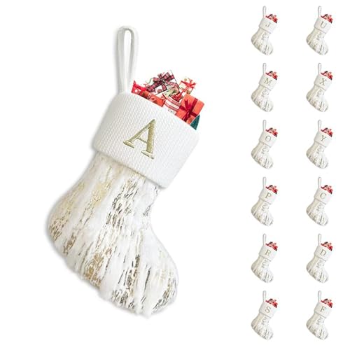 Heflashor Personalisiert Weihnachtsstrumpf mit Buchstaben 20cm Nnikolausstiefel Zum Aufhängen und Befüllen Christmas Dekoration für Kamin Weihnachtsbaum,Goldfolienstreifen Weihnachtsstrumpf von Heflashor