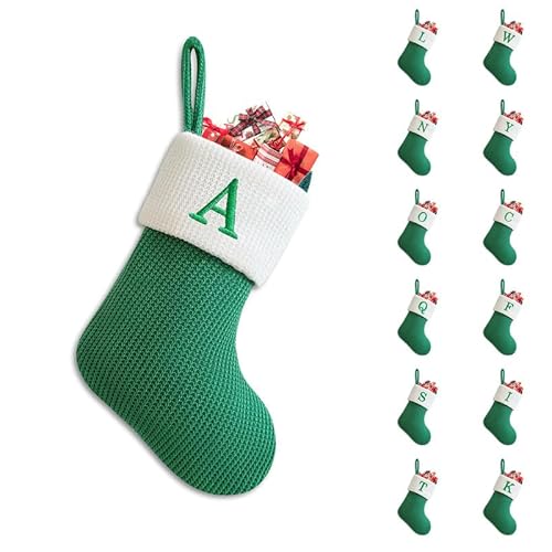 Heflashor Personalisiert Weihnachtsstrumpf mit Buchstaben 20cm Nnikolausstiefel Zum Aufhängen und Befüllen Christmas Dekoration für Kamin Weihnachtsbaum,Grün Weihnachtsstrumpf von Heflashor