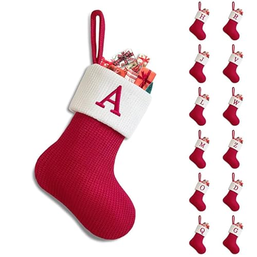 Heflashor Personalisiert Weihnachtsstrumpf mit Buchstaben 20cm Nnikolausstiefel Zum Aufhängen und Befüllen Christmas Dekoration für Kamin Weihnachtsbaum,Rot Weihnachtsstrumpf von Heflashor