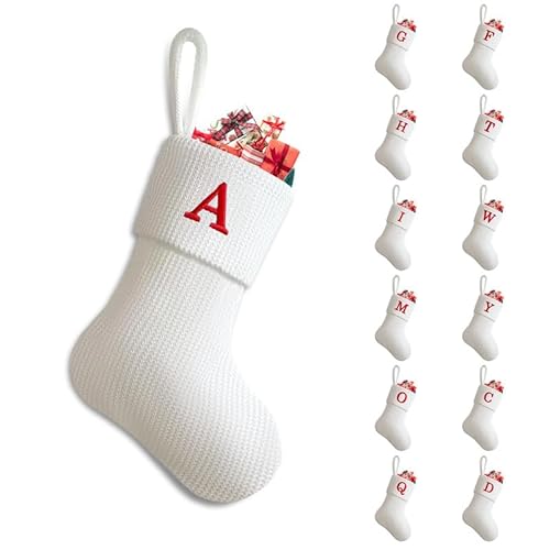 Heflashor Personalisiert Weihnachtsstrumpf mit Buchstaben 20cm Nnikolausstiefel Zum Aufhängen und Befüllen Christmas Dekoration für Kamin Weihnachtsbaum,Weiß Weihnachtsstrumpf von Heflashor