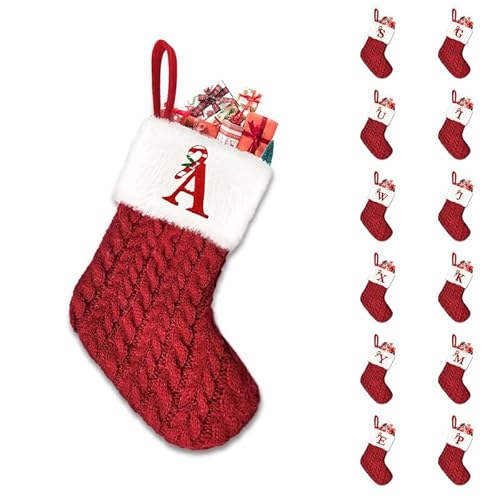 Heflashor Personalisiert Weihnachtsstrumpf mit Buchstaben 20cm Nnikolausstiefel Zum Aufhängen und Befüllen Christmas Dekoration für Kamin Weihnachtsbaum,Zuckerstangen Weihnachtsstrumpf von Heflashor