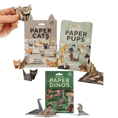 DIY Paper Cats | DIY Paper Cats Origami Kit, 50 Sheets Fun 3D Papers Dog & Cat & Dinosaur Models,3D Handmade OrigamiCat Model, Fold Your Own PaperCat (3Pcs, |) von Hehimin