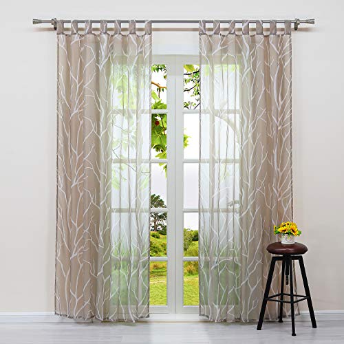 HeichkelL 1 Stück Voile Transparente Gardine Dekovorhang für Wohnzimmer fein gewebter Store >Baumzweige< Serie 2 Schlaufenaufhängung Sand B×H 140×245cm von HeichkelL