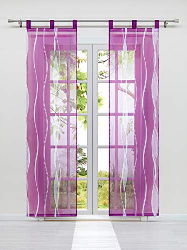 HeichkelL 2-TLG Voile Schiebegardine mit Schlaufen Flächenvorhänge mit Wellendruck Transparente Dekogardinen inkl. Schlaufen und Befestigungszubehör Violett 2X 57x175 cm von HeichkelL