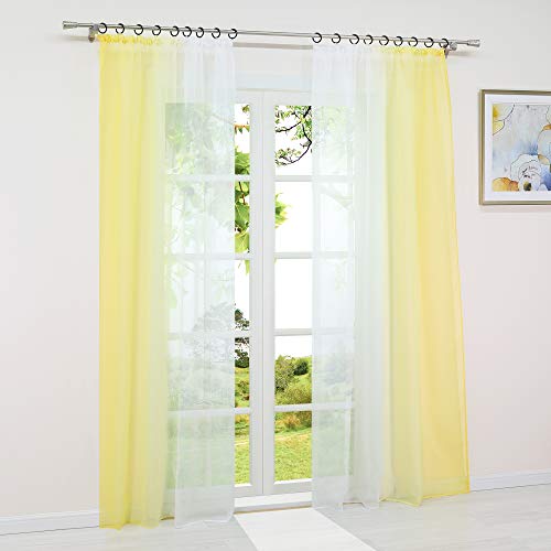 HeichkelL 2er-Set Farbverlauf Gardinen mit Kräuselband Gelb BxH 140x225cm 2 Stück Voile Vorhänge Transparente Moderne Gardinenschals Verlaufenfarbige Fensterstores für Wohnzimmer von HeichkelL