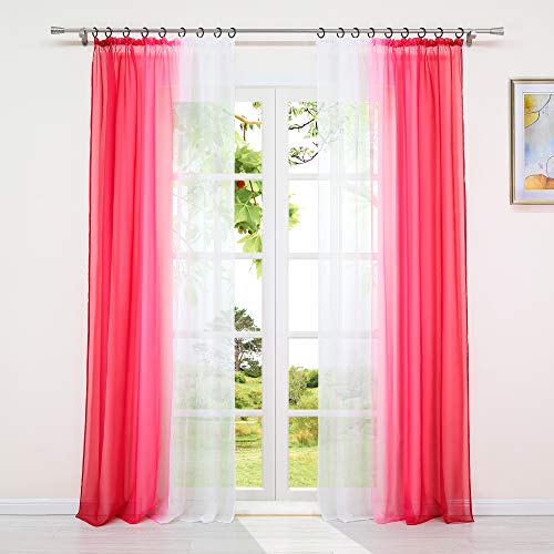 HeichkelL 2er-Set Farbverlauf Gardinen mit Kräuselband Rot BxH 140x245cm 2 Stück Voile Vorhänge Transparente Moderne Gardinenschals Verlaufenfarbige Fensterstores für Wohnzimmer von HeichkelL