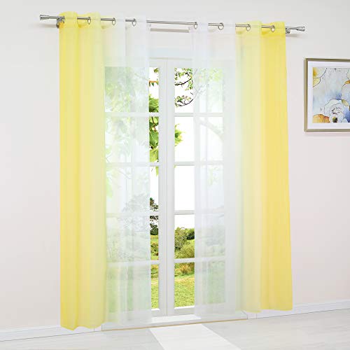 HeichkelL 2er-Set Farbverlauf Gardinen mit Ösen Voile Moderne Vorhänge Gelb BxH 140x265cm 2 Stück Transparente Ösen Gardinenschals Verlaufenfarbige Fensterstores für Wohnzimmer von HeichkelL