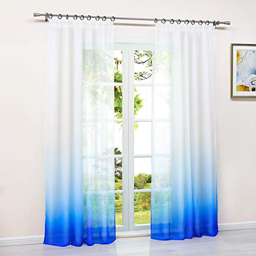 HeichkelL 2er-Set Farbverlauf Vorhänge mit Kräuselband Voile Transparente Gardinen 2 Stück Dekoschals Fensterschal für Wohnzimmer Blau Blau B x H 140 cm x 245 cm(je Stück) von HeichkelL