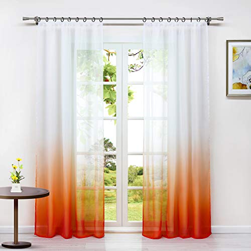 HeichkelL 2er-Set Farbverlauf Vorhänge mit Kräuselband Voile Transparente Gardinen 2 Stück Dekoschals Fensterschal für Wohnzimmer Orange B x H 140 cm x 145 cm(je Stück) von HeichkelL