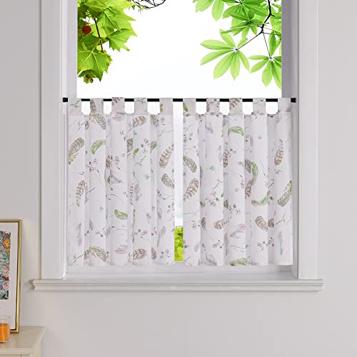 HeichkelL 2er Set Scheibengardinen Halbtransparente Bistrogardine mit Farbige Blumen- und Federmuster Landhaus Kurzstores Gardinen Weiß mit Schlaufen HöhexBreite 120x125cm HeichkelL 2er Set Scheibengardinen Halbtransparente Bistrogardine mit Farbige Blumen- und Federmuster Landhaus Kurzstores Gardinen Weiß mit Schlaufen HöhexBreite 120x125cm von HeichkelL