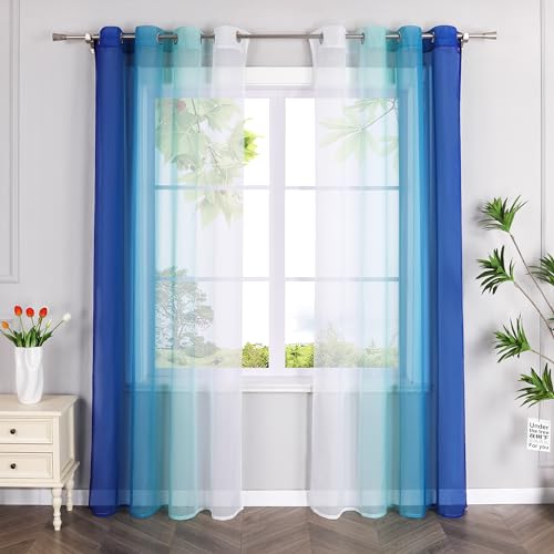 HeichkelL 2er-Set Voile Gardinen mit Ösen Farbverlauf Vorhänge Transparente Ösen Gardinenschals Verlaufenfarbige Fensterstores Blau BxH 140x175cm 2 Stück HeichkelL 2er-Set Voile Gardinen mit Ösen Farbverlauf Vorhänge Transparente Ösen Gardinenschals Verlaufenfarbige Fensterstores Blau BxH 140x175cm 2 Stück von HeichkelL