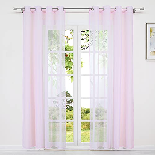 HeichkelL 2er Set Vorhänge mit Ösen Leinenoptik Ösen Gardinen Transparent Einfarbig für Wohnzimmer Moderne Uni Gardinenschals 2 Stück BxH 140x245 cm Pink von HeichkelL