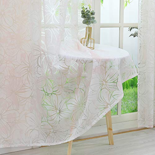 HeichkelL Ausbrenner Gardine mit Schlaufen Ausbrenner Blumenmuster Voile Schlaufenvorhang für Wohnzimmer Romantische Gardinenschals 1 Stück Pink 145 cm x 140 cm(H x B) von HeichkelL