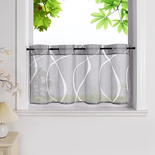 HeichkelL Ausbrenner Scheibengardine Voile Bistrogardine Transparente Kurzstores mit Ösen Küche Kurz Vorhang Grau HxB 45x90cm von HeichkelL