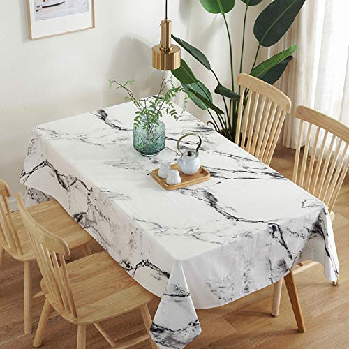 HeichkelL Baumwolle Tischdecke Elegant Tischtuch mit Marmor Muster Tischwäsche Abwaschbar Tischdeko für Home Küche Weiß 90 x 90 cm von HeichkelL