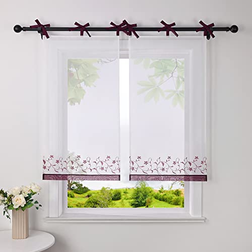 HeichkelL Bestickte Scheibengardine Blumen Muster Voile Bistrogardine Transparente Kurzstores mit farblichen Schlaufen Violett BxH 60x90 cm 1 Stück HeichkelL Bestickte Scheibengardine Blumen Muster Voile Bistrogardine Transparente Kurzstores mit farblichen Schlaufen Violett BxH 60x90 cm 1 Stück von HeichkelL