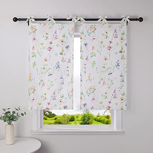 HeichkelL Blumen Bedruckt Scheibengardine Landhausstil Bistrogardine mit Schlaufen Kurzstores für Wohnzimmer Kinderzimmer Bunt BxH 80x120 cm 1 Stück von HeichkelL
