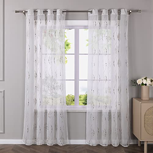 HeichkelL Gardinenschal mit Ösen Voile Dekoschal Transparenter Vorhang Fensterschal mit Stickerei Ösenschal für Wohnzimmer Braun BreitexHöhe 140x175 cm 1 Stück von HeichkelL