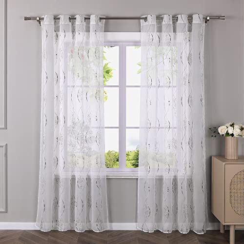 HeichkelL Gardinenschal mit Ösen Voile Dekoschal Transparenter Vorhang Fensterschal mit Stickerei Ösenschal für Wohnzimmer Grau BreitexHöhe 140x225 cm 1 Stück von HeichkelL