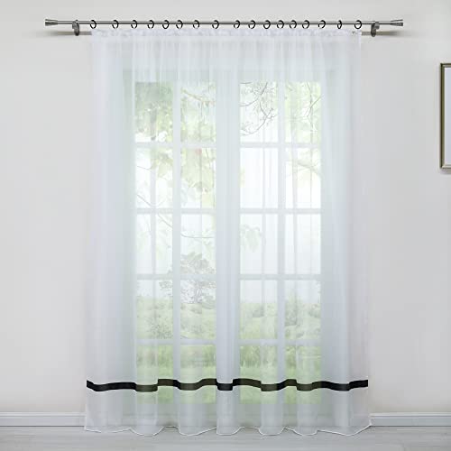 HeichkelL Gardinenstores Voile Vorhang mit Kräuselband Modern Transparent Fensterschal Satinband HxB 245x300 cm Schwarz von HeichkelL