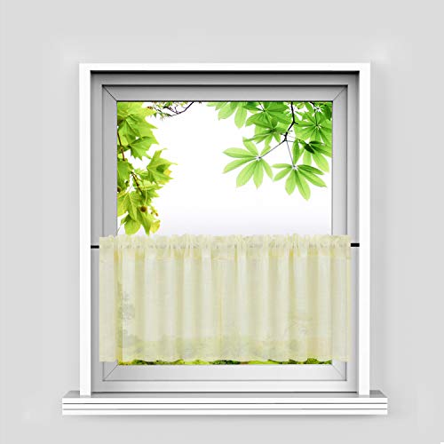 HeichkelL Leinen-Optik Scheibengardinen Halb Transparent Bistrogardine Landhausstil Kurzstores 2er Set Küche Gardinen Gelb HöhexBreite 30x60cm von HeichkelL